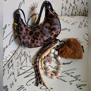 2 Piece Set MINI Wild Leopard Cheetah Print Purse & Wild Bag Charm/ Keychain New